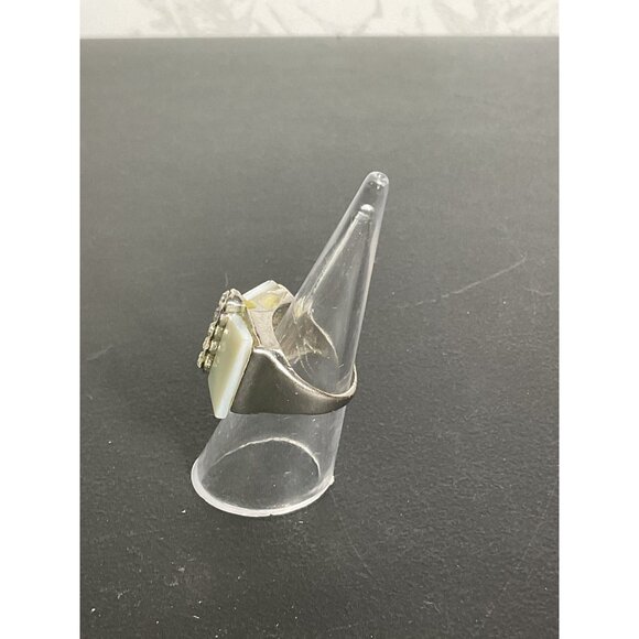 Vintage Silver & White Stone Ring With Rhinestones Embellishment - Picture 5 of 5